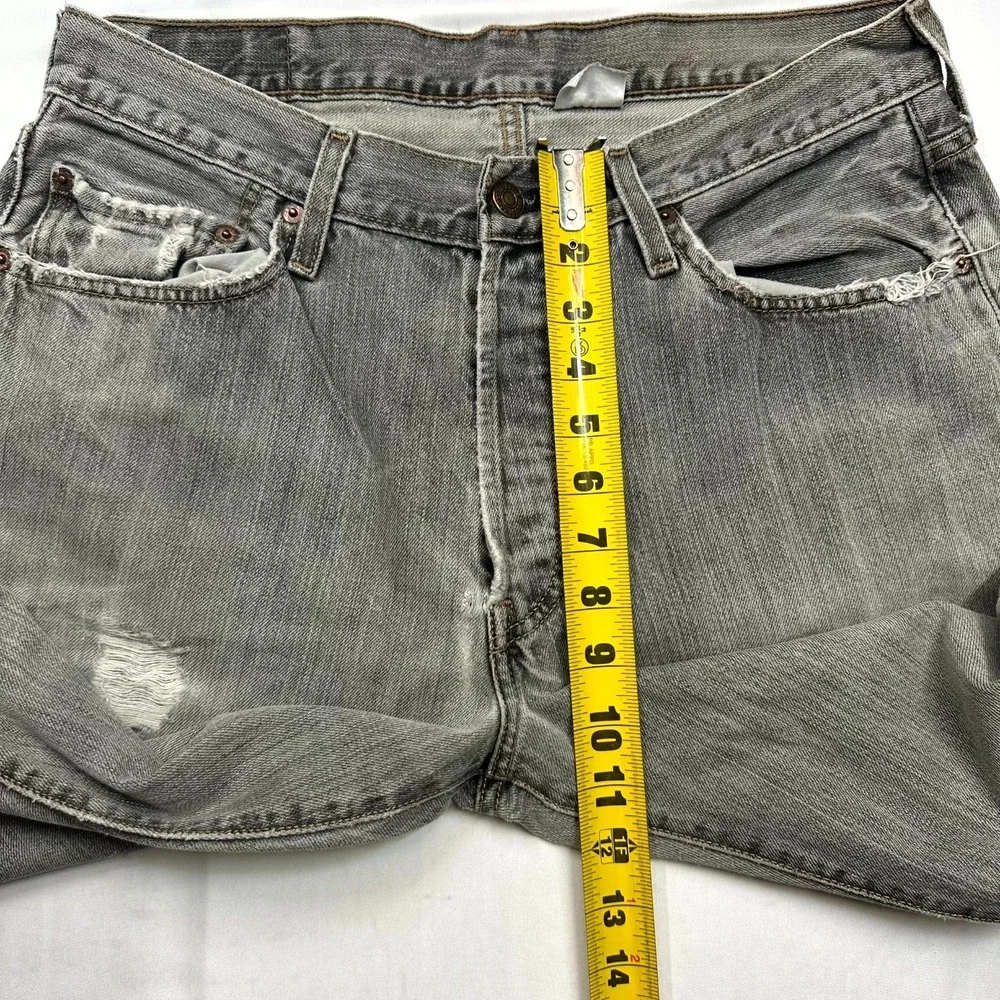 Vintage Y2K Levi's 501 Original Fit Jeans Mens 34x32 Gray Distressed‎ Button Fly